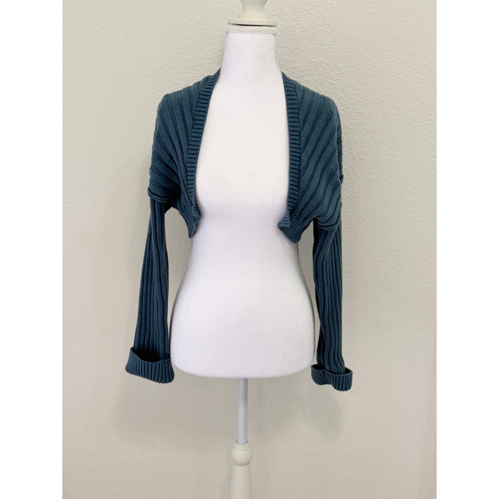 Urban Outfitters Blue Ribbed Knit Cropped Shrug Bolero Sweater Small Womens